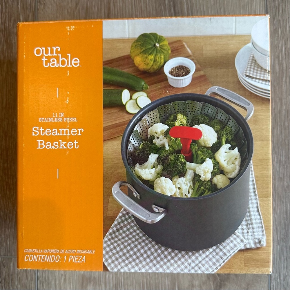 NWT Stainless Steel Steamer Basket Red Handle